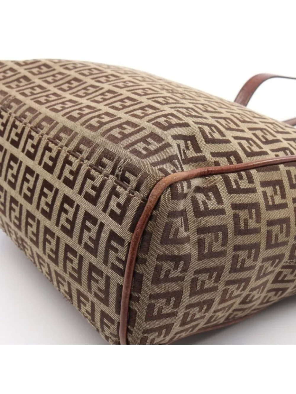 Fendi Tote Bag Zucchino Beige Brown Canvas Leather